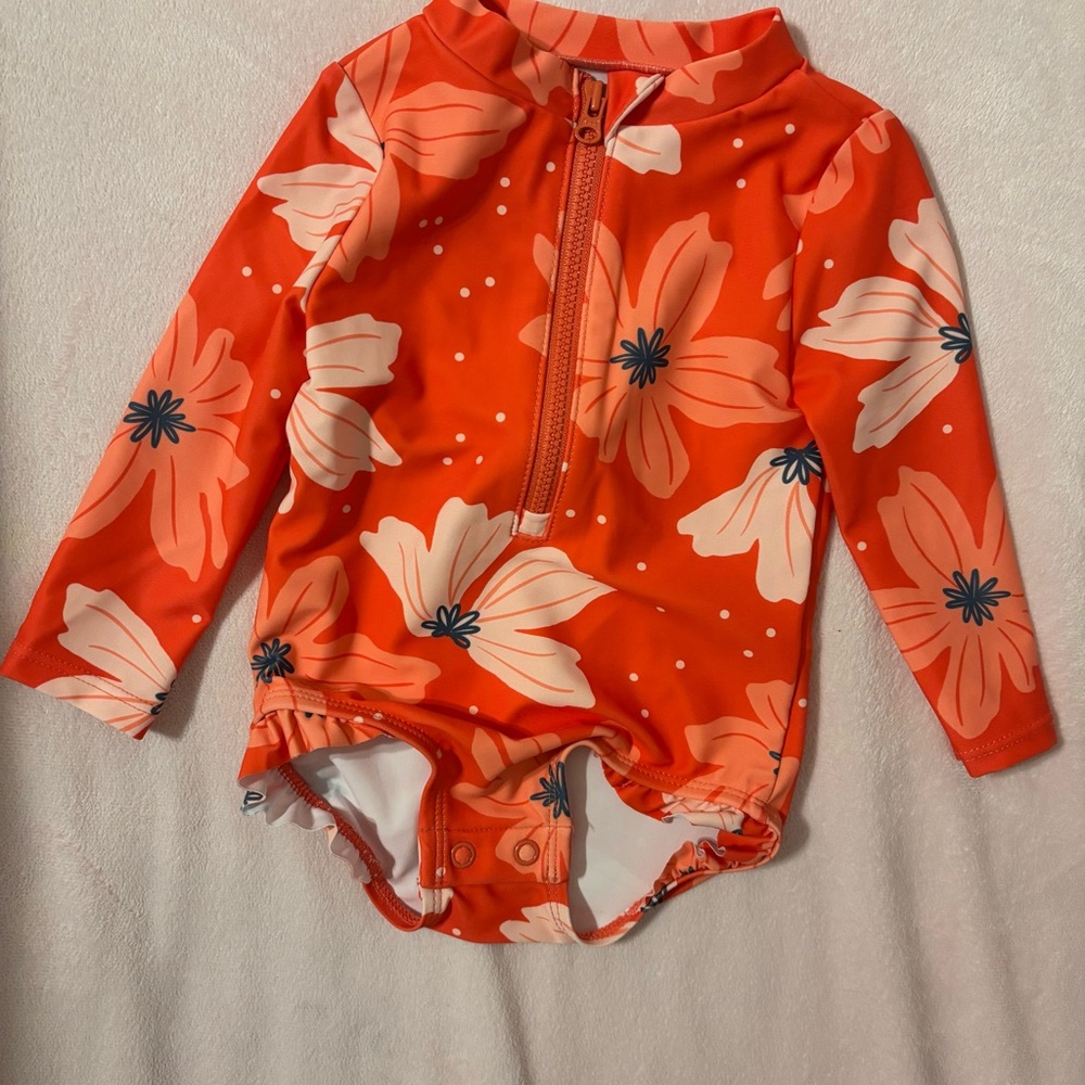 NEW! NWOT Coral Floral 3-6mo Baby Girls' Long Sleeve Zipper One Piece Swimsuit